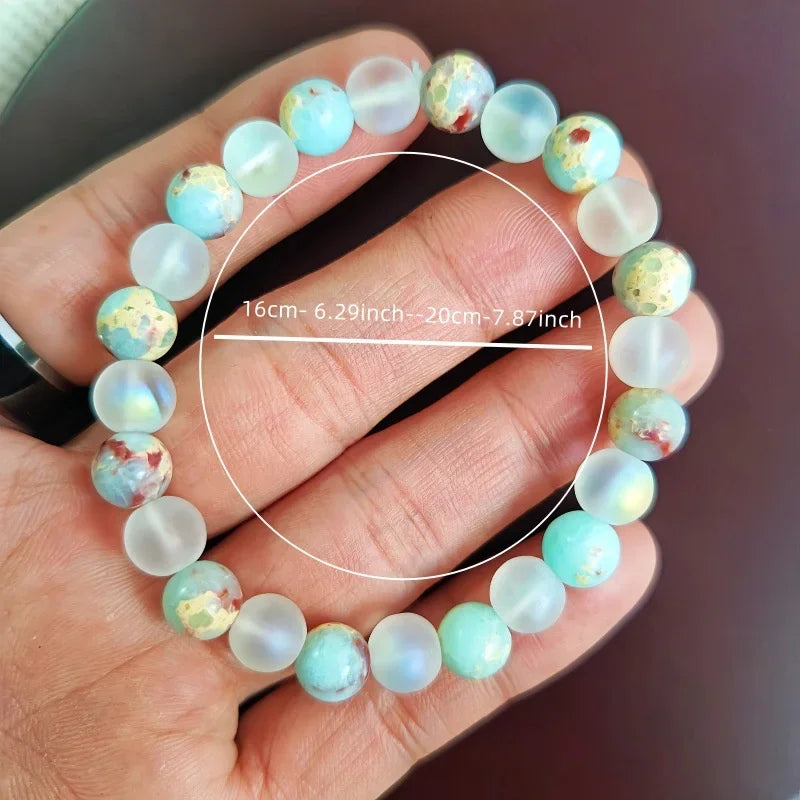 Aura Quartz & Ocean Sediment Bead Bracelet 8 mm (0.31 in) Unisex Crystal Jewelry for Abundance