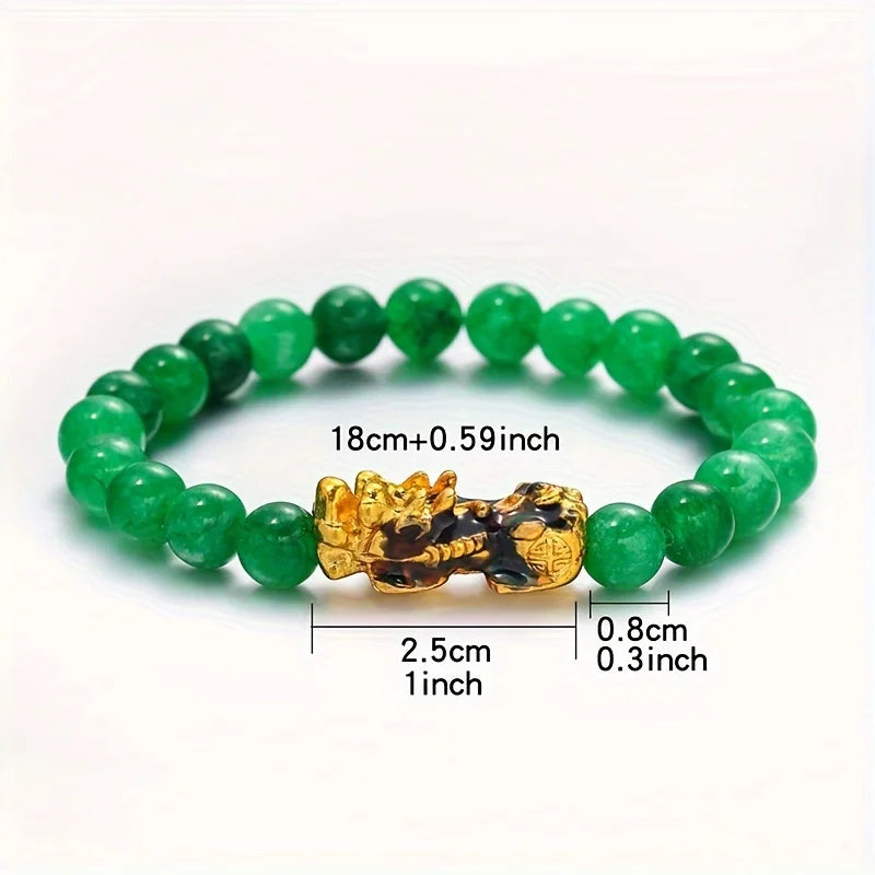 Pixiu Bracelet – Jade & Malachite Bead Wealth Amulet Wristband for Men & Women