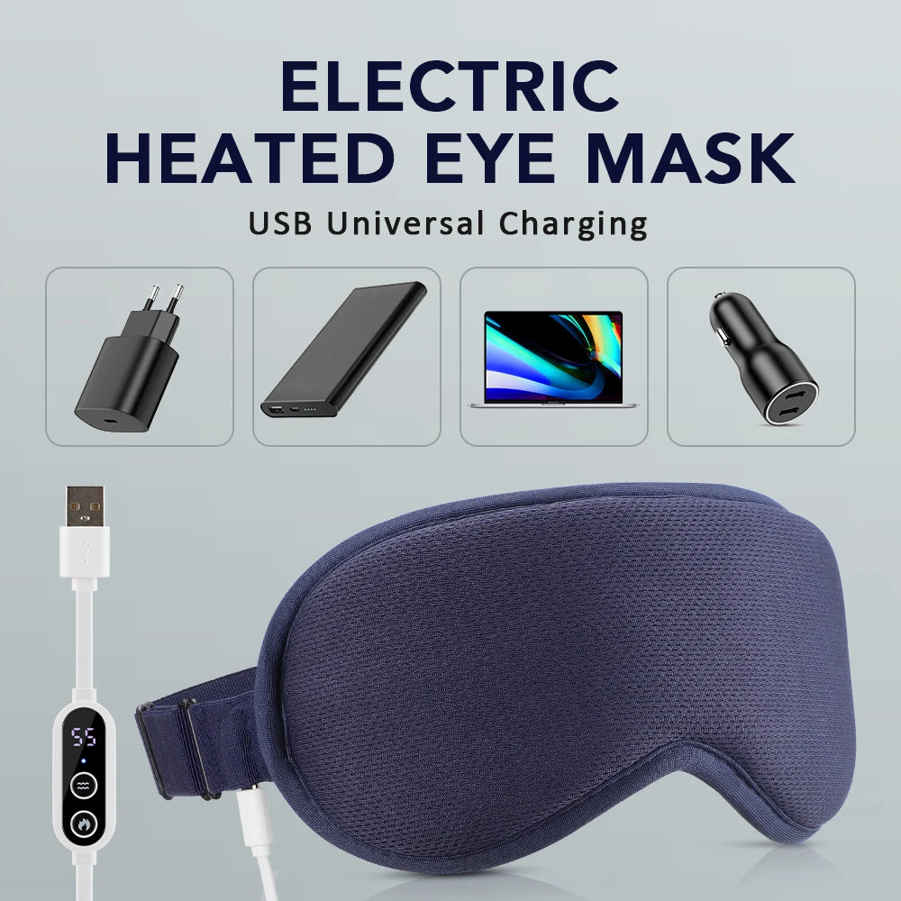 Electric Steam Eye Mask – 3‑Level Heat & 6‑Level Vibration Massage, Constant Temperature Hot Compress, USB‑C Rechargeable Sleep Mask