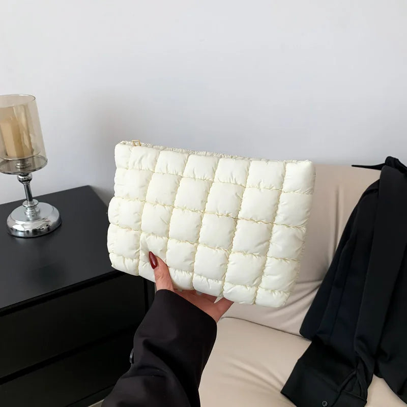 Quilted Cotton Cosmetic Bag — Square Makeup & Travel Toiletry Organizer (10.2×9.8×6.3 in / 26×25×16 cm)