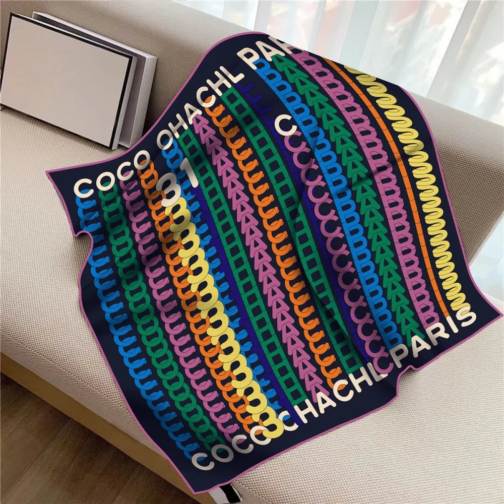 Twill Silk Square Scarf 90 x 90 cm (35.4 in) - Floral & Letter Print Women's Neck Kerchief Wrap