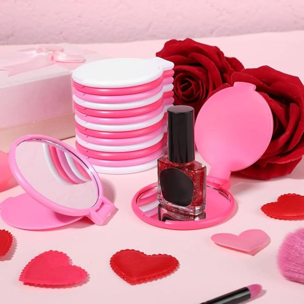 50-Pack Mini Foldable Round Makeup Mirrors - Portable Compact Travel Mirrors for Women, Polished Glass, Floor-Mount