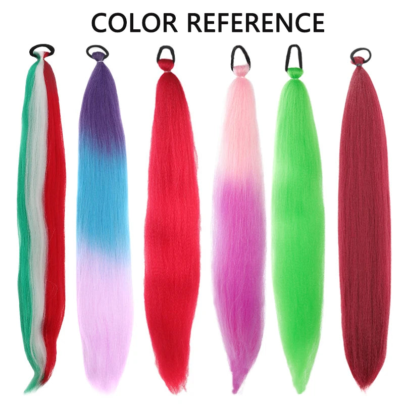 Women's Long Straight Ponytail Wig Extension - High-Temp Fiber, Festive & Braidable (1 Piece)