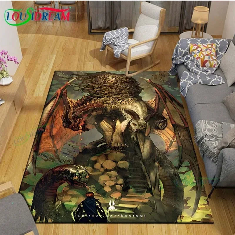 3D Mythical Beast Printed Area Rug Anti-Slip Polyester Carpet for Living Room, Kids Bedroom & Yoga Mat — Multiple Sizes (23.6×15.7–90.5×63 in / 60×40–230×160 cm)