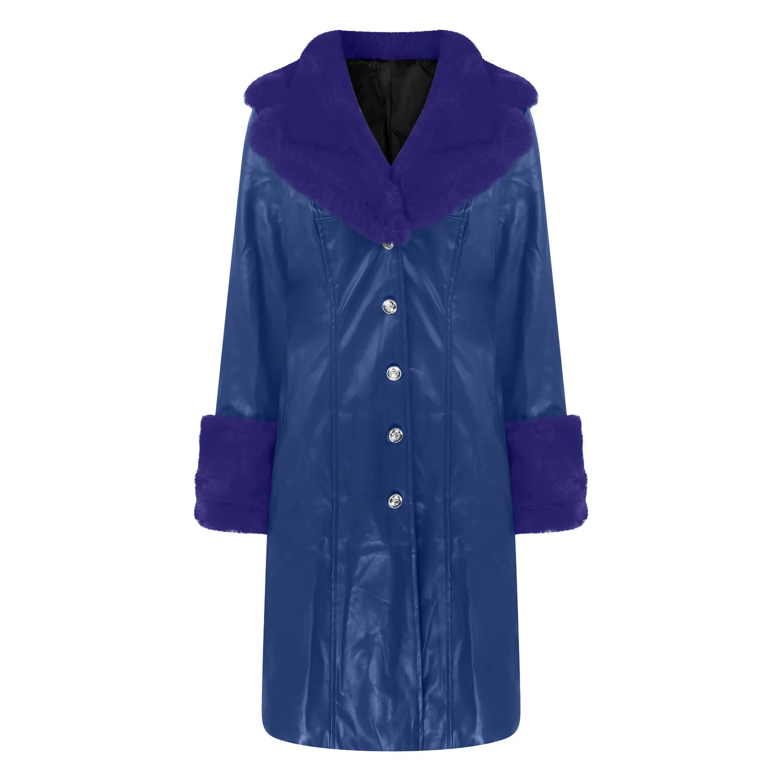 Women's PU Faux Leather Long Coat with Turn-Down Collar — Warm Casual Autumn Winter Jacket