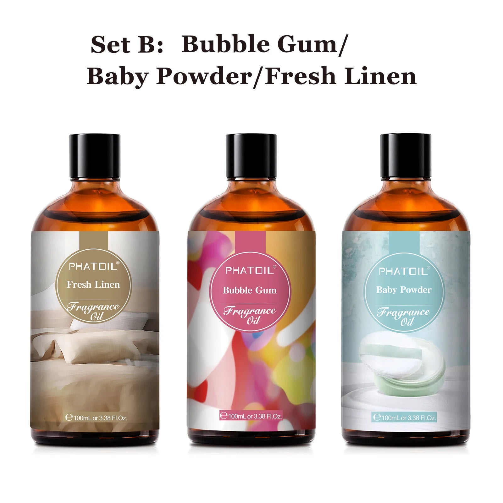 PHATOIL 100ml (3.4 fl oz) Fragrance Oil – Coconut & Vanilla, Bubble Gum, Sea Breeze, White Musk – Aromatherapy Oils for Candles, Soap Making & Diffusers