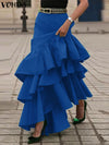 Plus Size 5XL Women's Ruffled A-Line Ankle-Length Skirt Solid Color Casual Party Overskirt