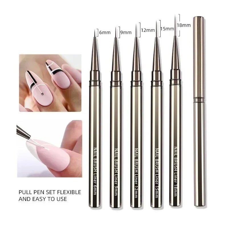 Nails Art Liner Brushes Elongated Lines Striping Drawing Painting  6/9/12/15/18/25mm Nail Design Pen Professional Manicure Tool