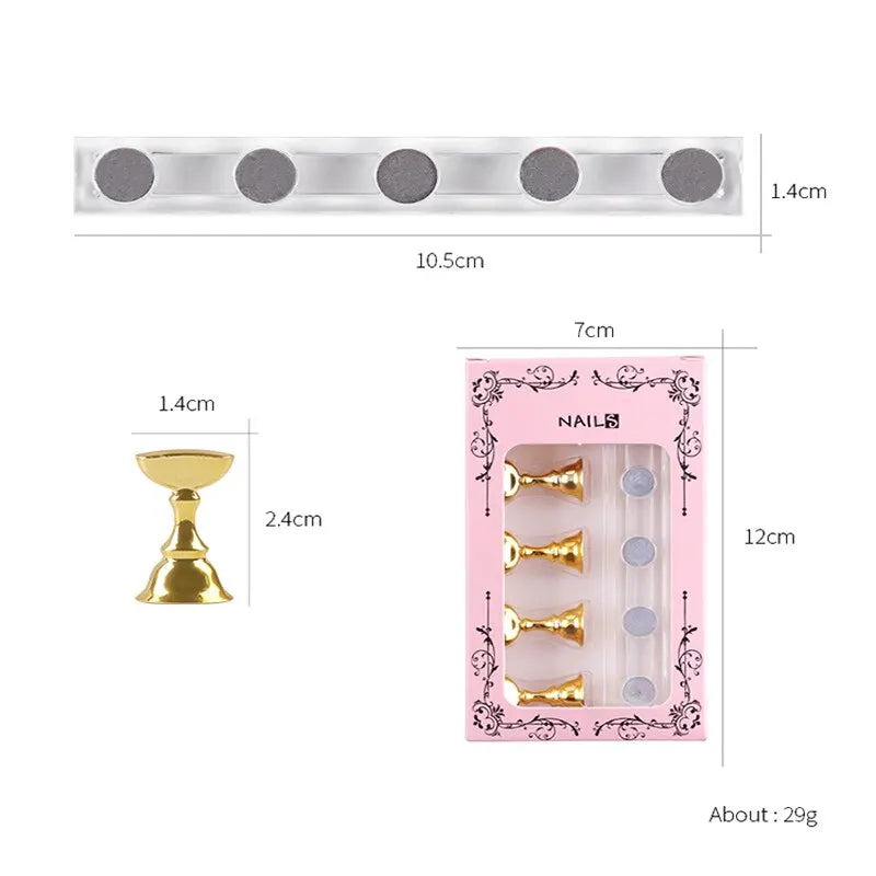 5-Pack Magnetic Nail Tip Holders with Acrylic Base – Gold Silver Rose Gold Nail Art Display Stand for Gel Polish Manicure