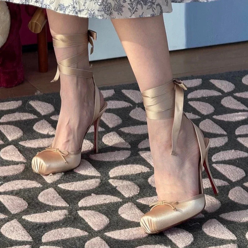 Women's Satin Square-Toe Ankle-Strap Stiletto Sandals, Party & Wedding Evening Heels