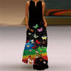 Vintage Print Boho Maxi Dress – Sleeveless V-Neck A-Line Beach Sundress with Pockets