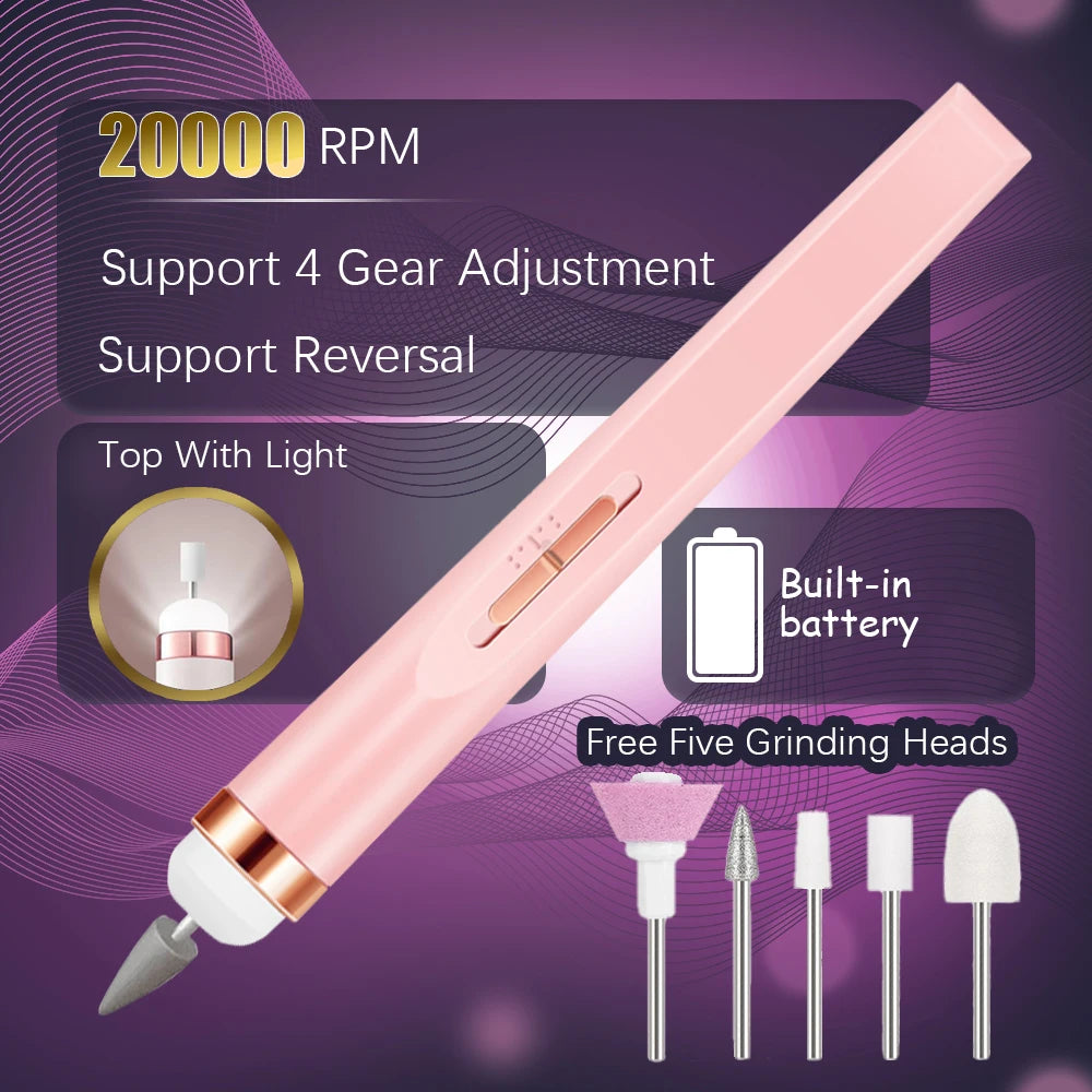 5-in-1 USB Rechargeable Electric Nail Drill Manicure Set - Portable Professional Nail File & Polisher for Gel, Acrylic & Salon Use