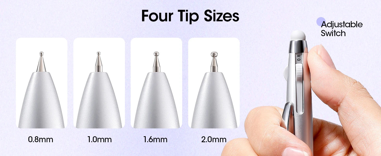 5-in-1 Double-Ended Nail Dotting Pen – 4 Stainless Steel Tips (0.8/1.0/1.6/2.0 mm) + Silicone Head for Chrome, Gradient & Rhinestones