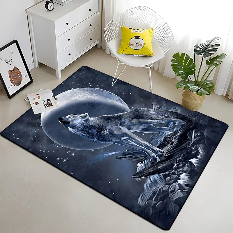 Wolf & Moon Area Rug – Scenic Wolf Moon Pattern Non-Slip Carpet for Living Room & Bedroom, Soft Large Area Rug (23×35–70×102 in | 60×90–180×260 cm)