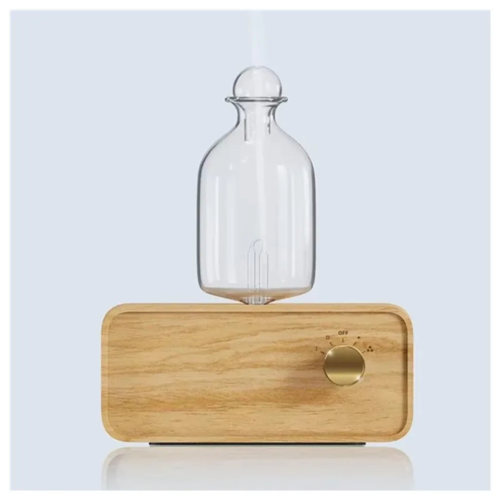 Glass Essential Oil Diffuser with Wood Grain Base — 2600mAh Nebulizer Aromatherapy for Home & Office