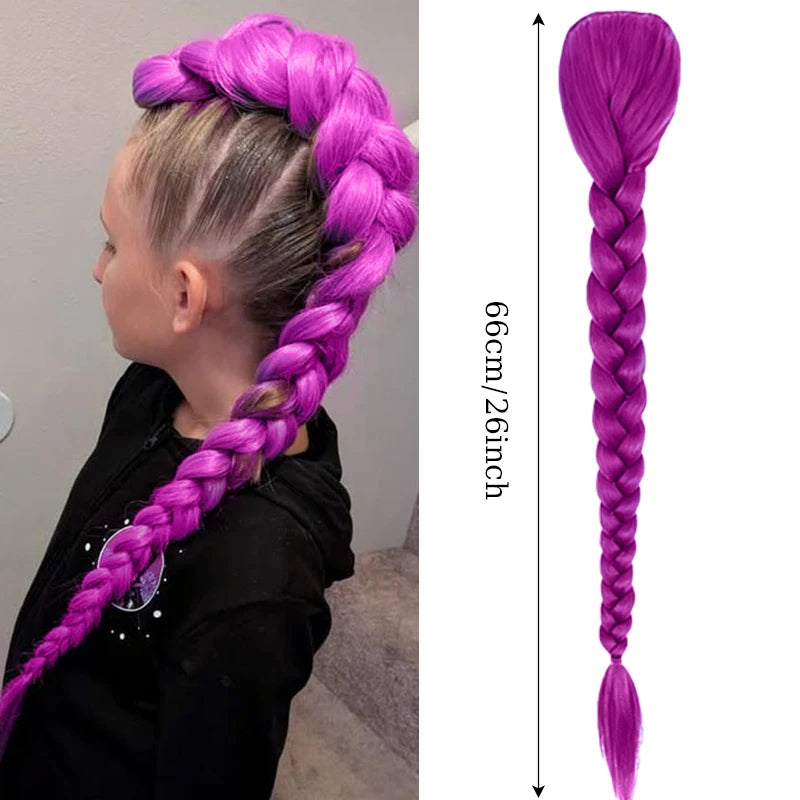 Clip-In Braided Purple Ponytail 26in (66cm) Synthetic Hair Extension for Kids Girls Costume Halloween & Christmas