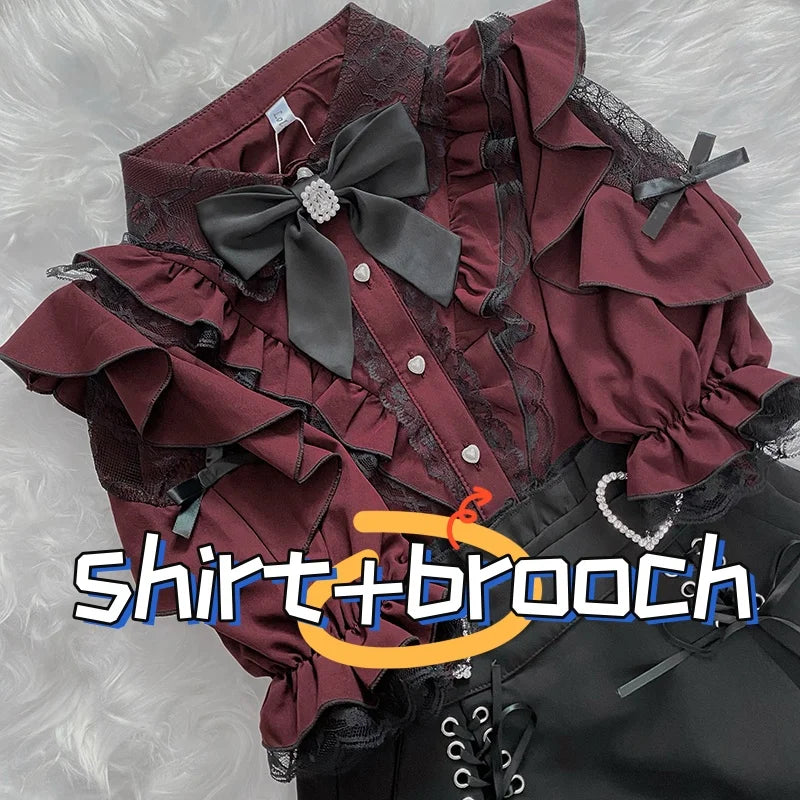 Kawaii Jirai Kei Lolita Y2K Japanese Style Blouse with Peter Pan Collar Long Sleeve Sweet Aesthetic Top for Women