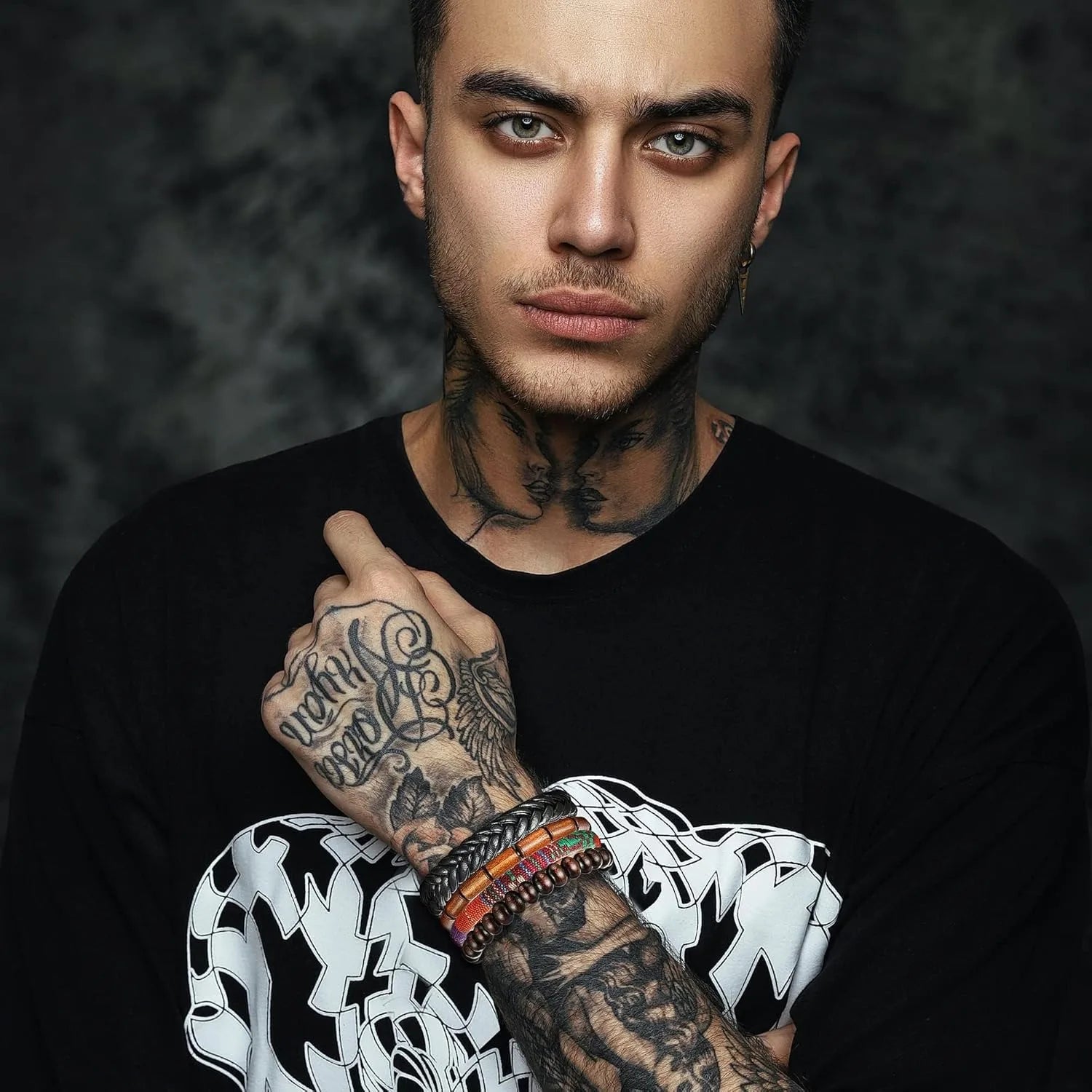 31-Piece Braided Leather & Hemp Bracelet Set for Men & Women - Wooden Bead Tribal Punk Multilayer Wristbands