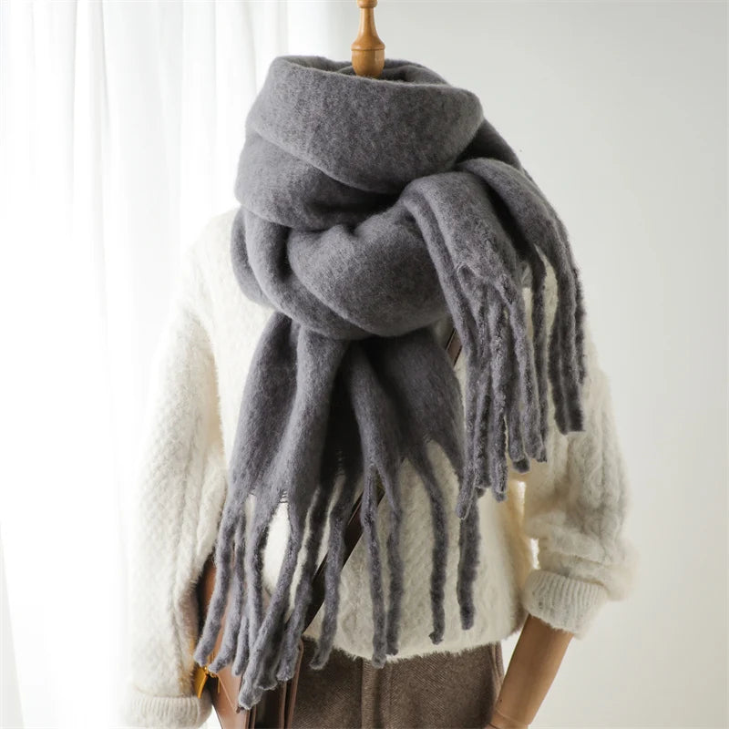 Cashmere-Feel Oversized Tassel Pashmina Shawl – 240 x 38 cm (94 x 15 in) Warm Winter Scarf for Women