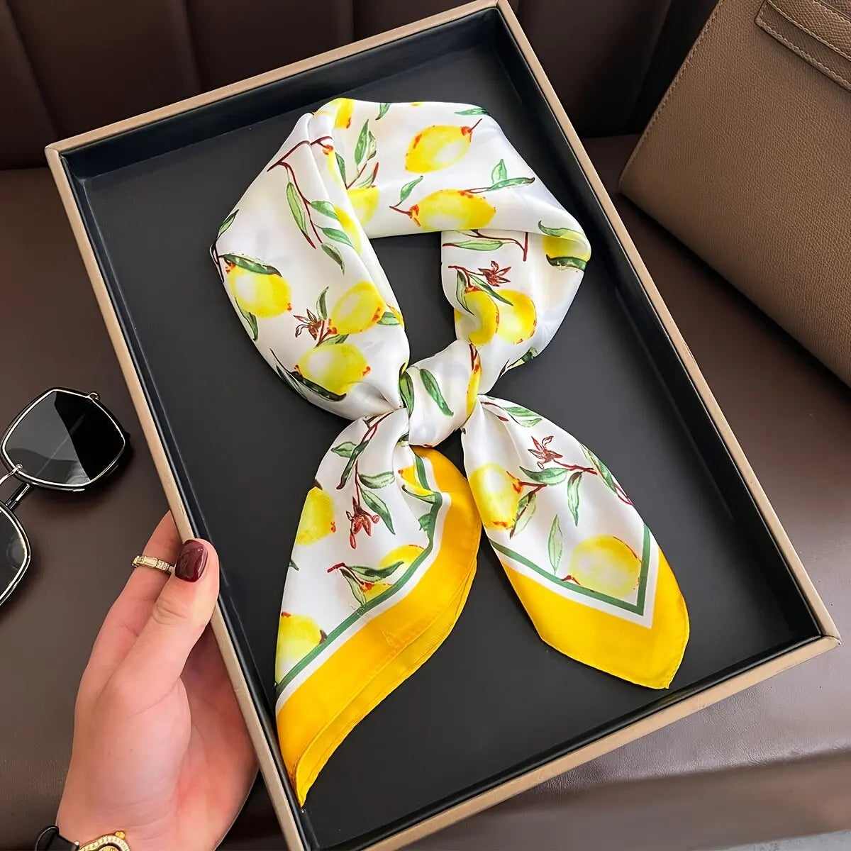 Luxury Satin Square Scarf 70 x 70 cm (27.6 x 27.6 in) – Silk-Feel Polyester Shawl Hijab Neckerchief Hair Ribbon Headband Bandana