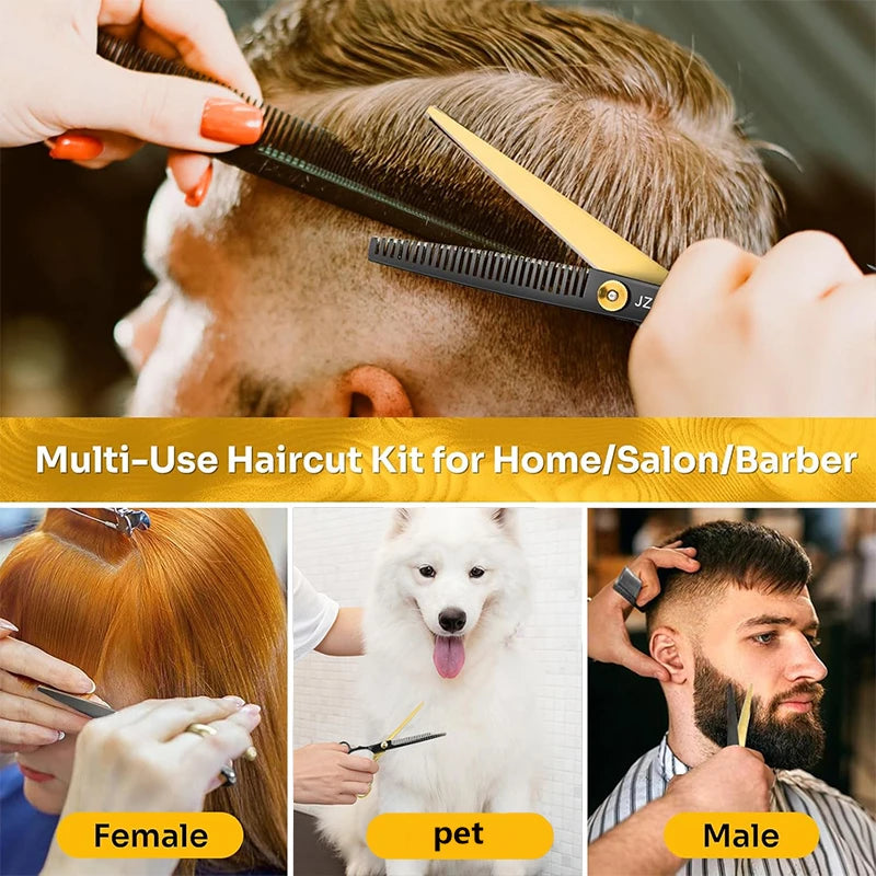 12-Piece Professional Hair Cutting Set - Stainless Steel Barber Scissors, 30-Tooth Thinning Shears & Razor Kit for Home and Salon