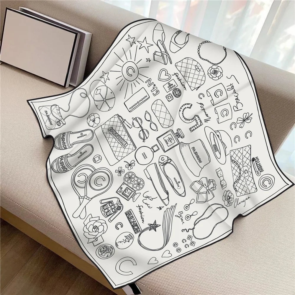 Twill Silk Square Scarf 90 x 90 cm (35.4 in) - Floral & Letter Print Women's Neck Kerchief Wrap