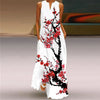 Vintage Print Boho Maxi Dress – Sleeveless V-Neck A-Line Beach Sundress with Pockets