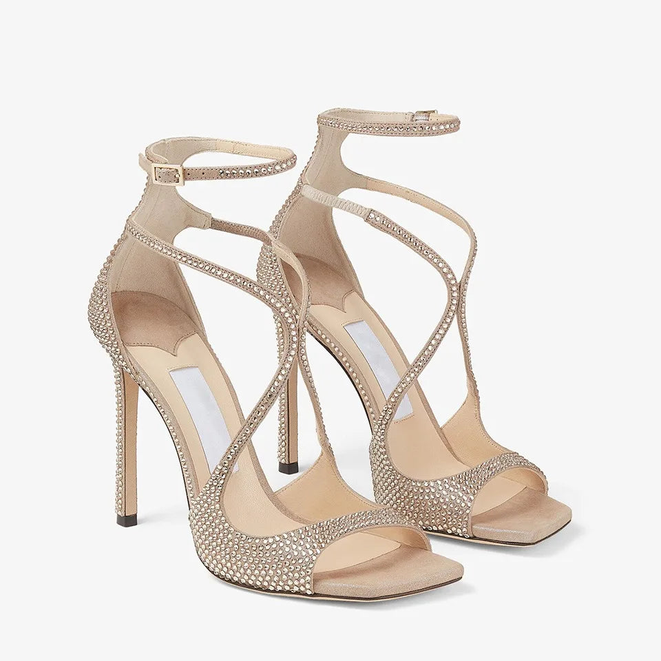 Women's Summer High Heel Open-Toe Sandals – Thin Heels Party Dance Shoes, EU 34–48 (8cm+ Heel)