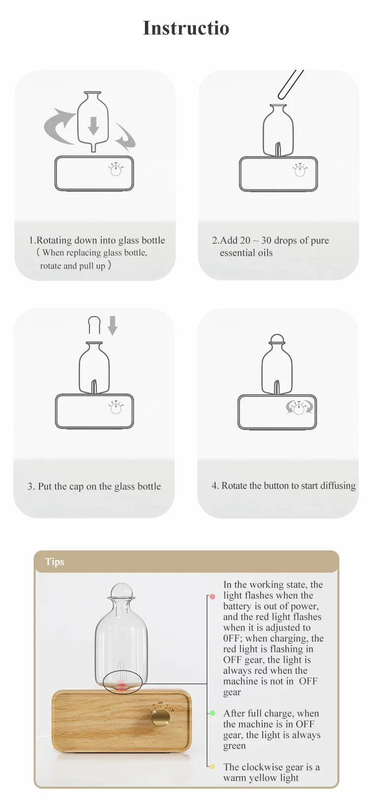 Nebulizing Essential Oil Diffuser - Battery Operated Wood and Glass Aromatherapy Diffuser for Home & Office