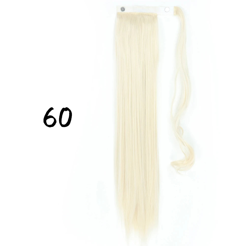 Wrap-Around Clip-In Ponytail Hair Extension 22-34 in (56-86 cm) Long Straight Heat-Resistant Synthetic Blonde Brown