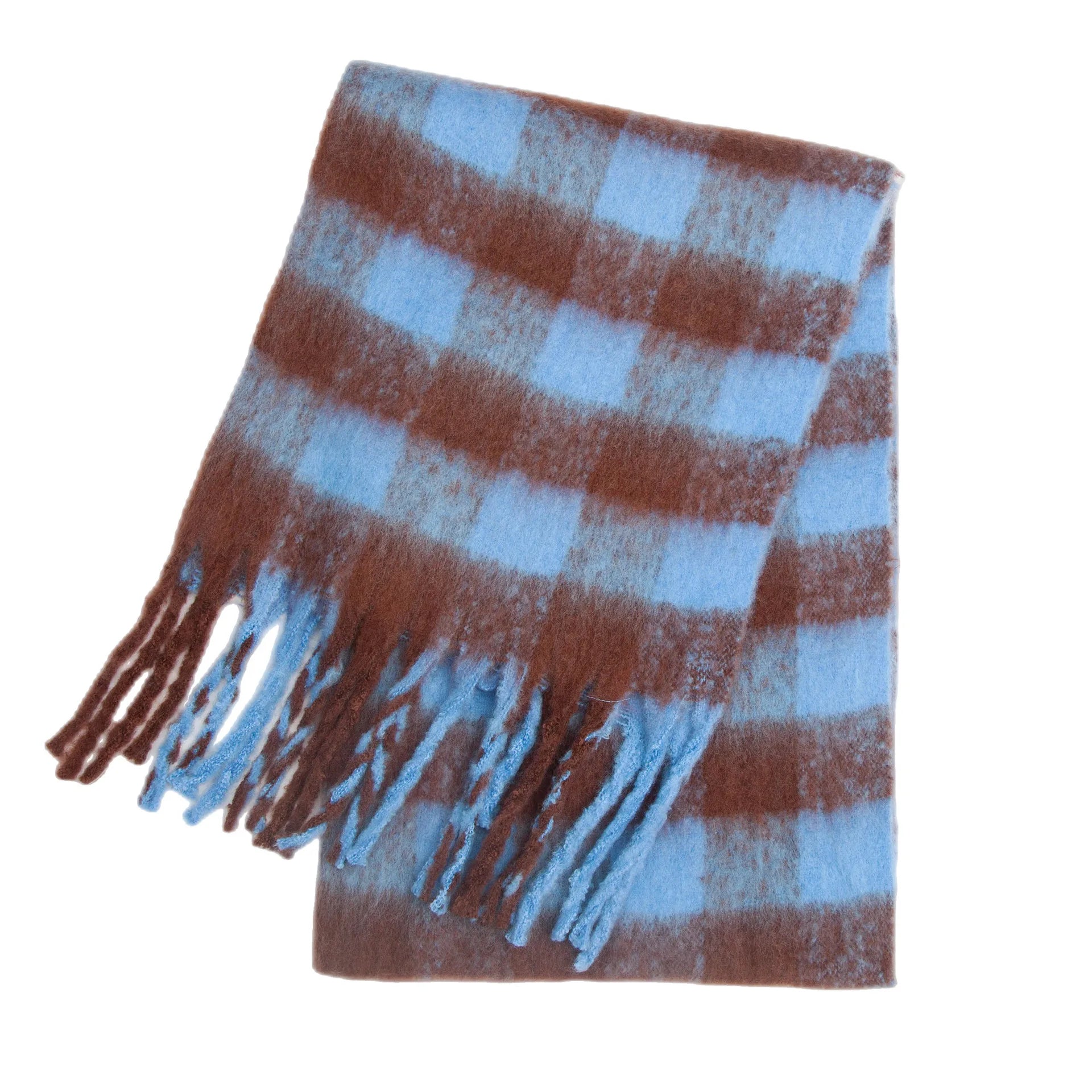 Women's Winter Thick Plaid Pashmina Scarf - Soft Polyester Shawl Wrap, 175+ cm (69+ in) Fuzzy Tassel
