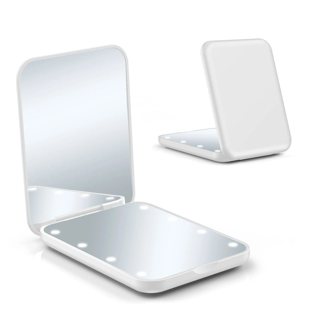 Mini LED Portable Foldable Pocket Makeup Mirror 1X/2X Magnifying Vanity Mirror