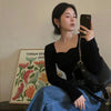 Women's Vintage Square-Collar Knit Pullover Sweater - Slim Fit Autumn/Winter (Korean Style)