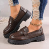 Women’s Platform Loafers – British-Style Slip-On PU Leather Comfort Flats (Black, Brown) — Plus Sizes Available