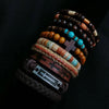 10-Pack Khaki & Black Woven Leather Wrap Bracelets - Handmade Adjustable Unisex