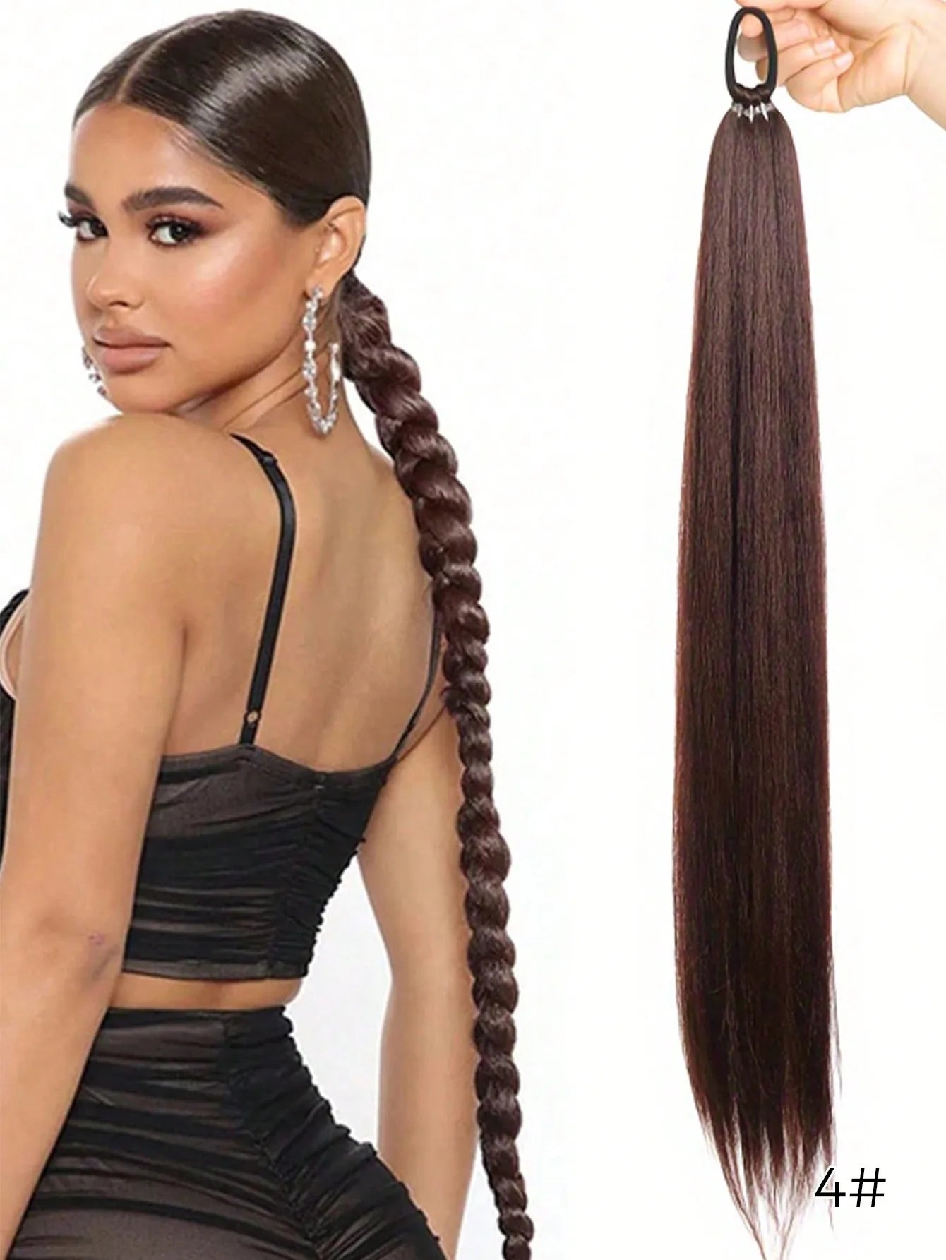 YELOWTIM 28-Inch (70 cm) Synthetic Ponytail Extension with Elastic Band – Straight Braided DIY Hair Piece, Black/Brown