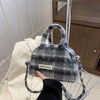 Retro Plaid Plush Woolen Shoulder Bag – Women's Casual Crossbody Tote