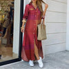 Women's Plaid Polo Shirt Dress — Ankle-Length Long Sleeve Button Front with Pockets, Loose Casual