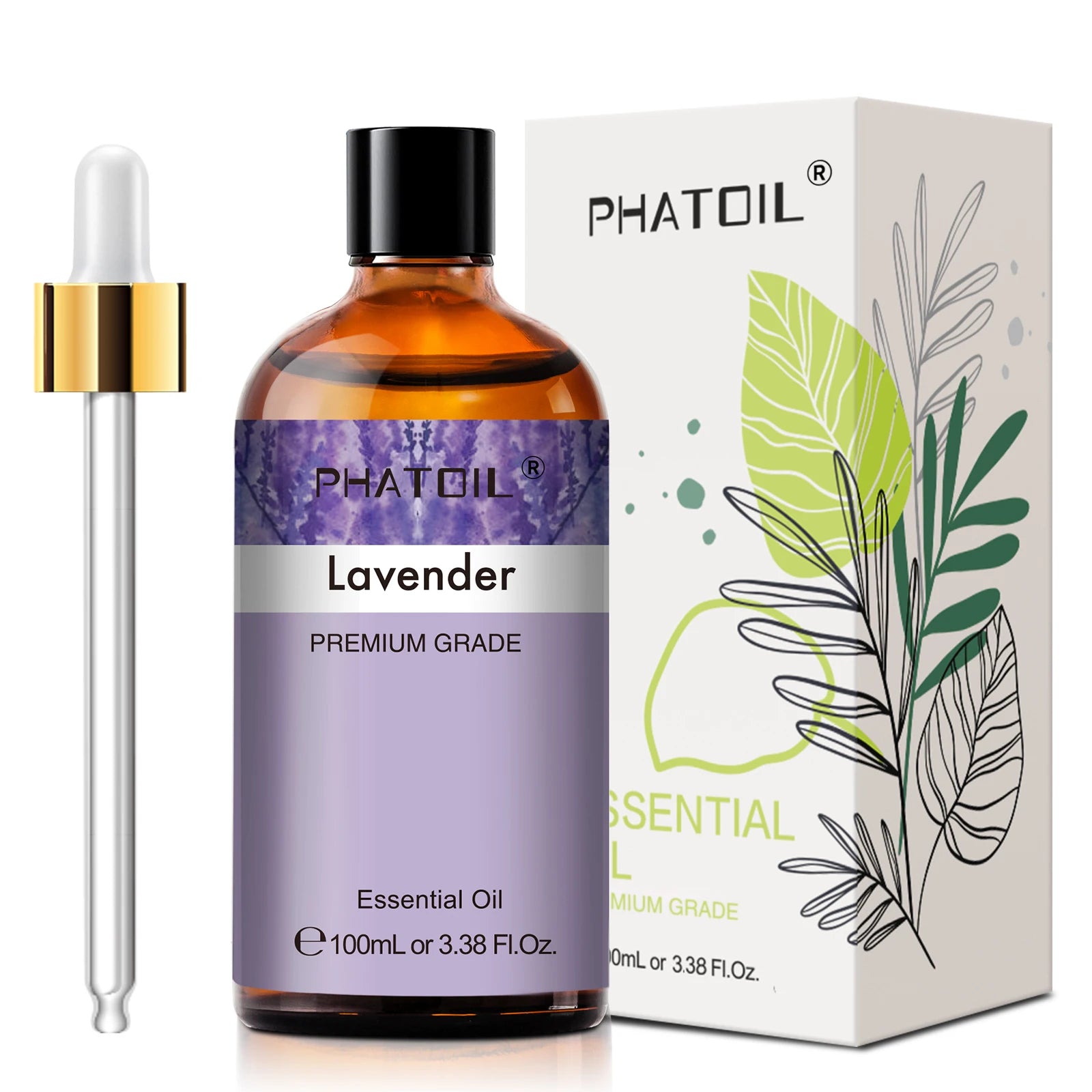 PHATOIL 100ml (3.38 fl oz) Pure Essential Oil for Aromatherapy — Eucalyptus, Lavender, Vanilla, Jasmine, Lemon, Bergamot