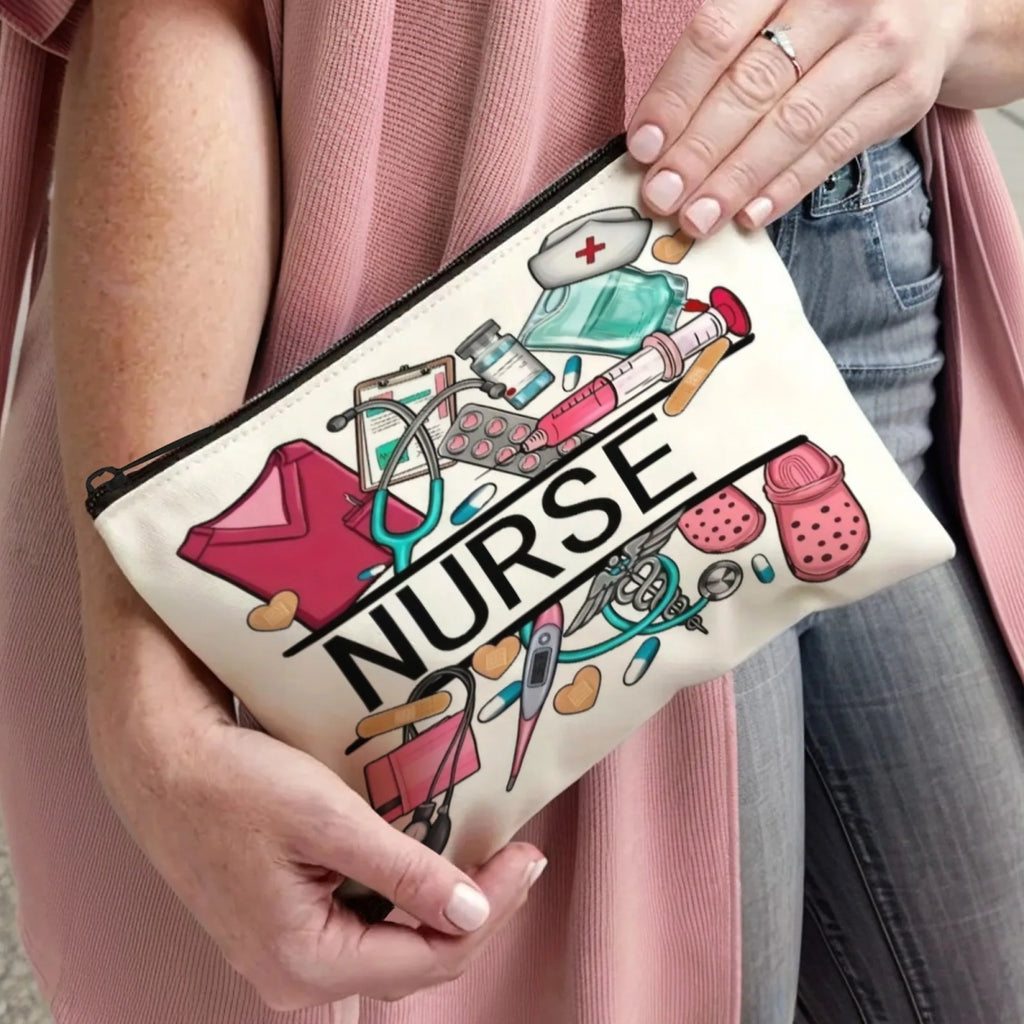 Medical Nurse Graffiti Makeup Bag – Women's Lightweight Polyester Zipper Cosmetic Pouch for Travel & Graduation Gifts