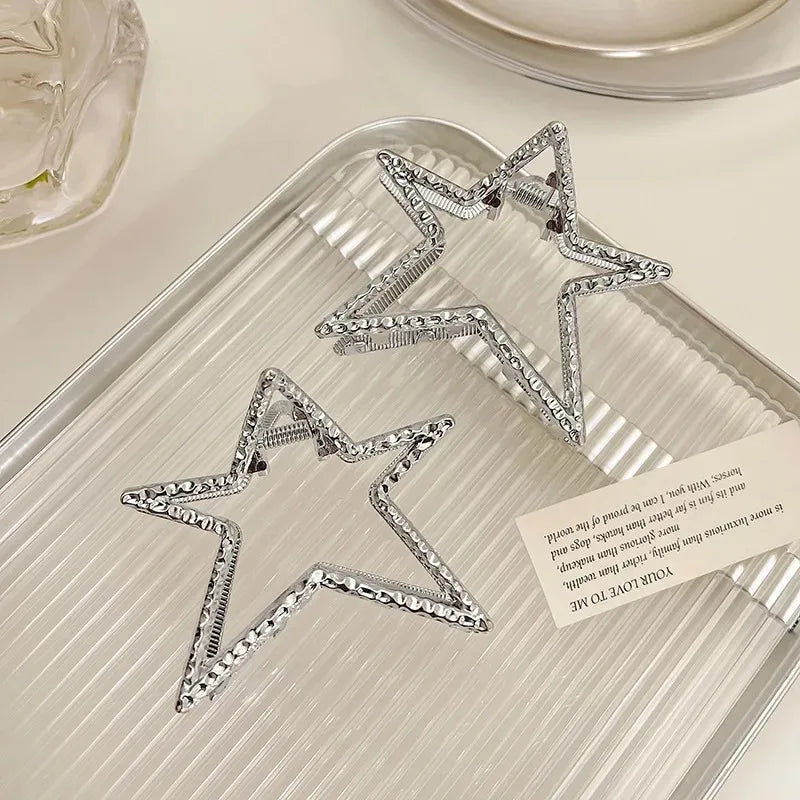 Heart Metal Hair Claw Clips for Women – Nonslip Alloy Crab Clamp, Gold Silver Black, 6.5 cm (2.6 in) – Korean Retro Fashion