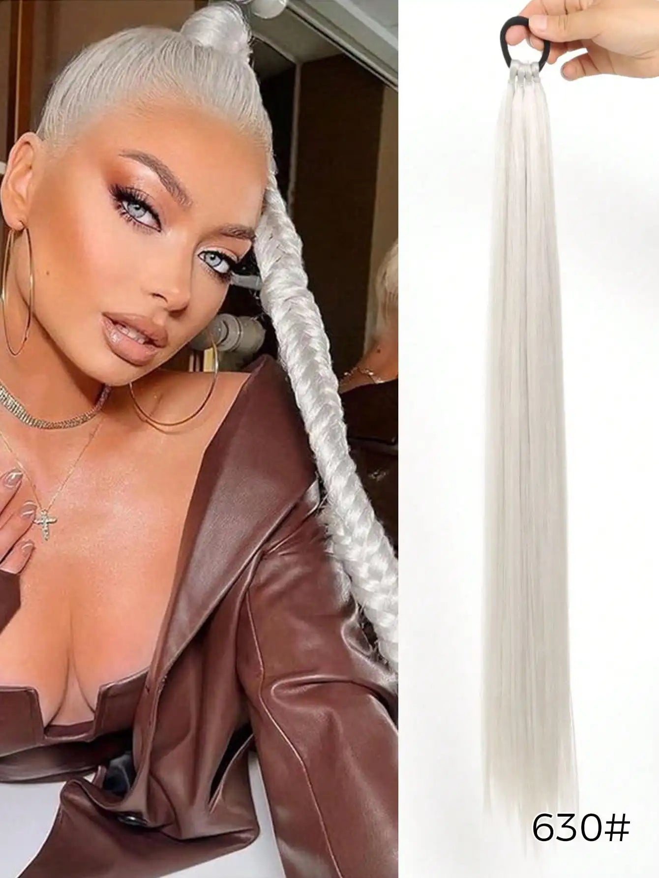 YELOWTIM 28-Inch (70 cm) Synthetic Ponytail Extension with Elastic Band – Straight Braided DIY Hair Piece, Black/Brown