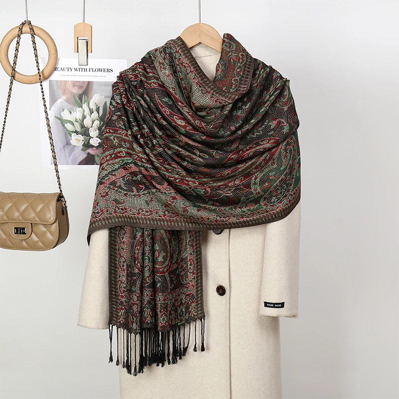 Luxury Thick Faux Cashmere Scarf for Women, Printed Pashmina Wrap Shawl Poncho — Warm Travel Blanket Stole, 175+ cm (69+ in)