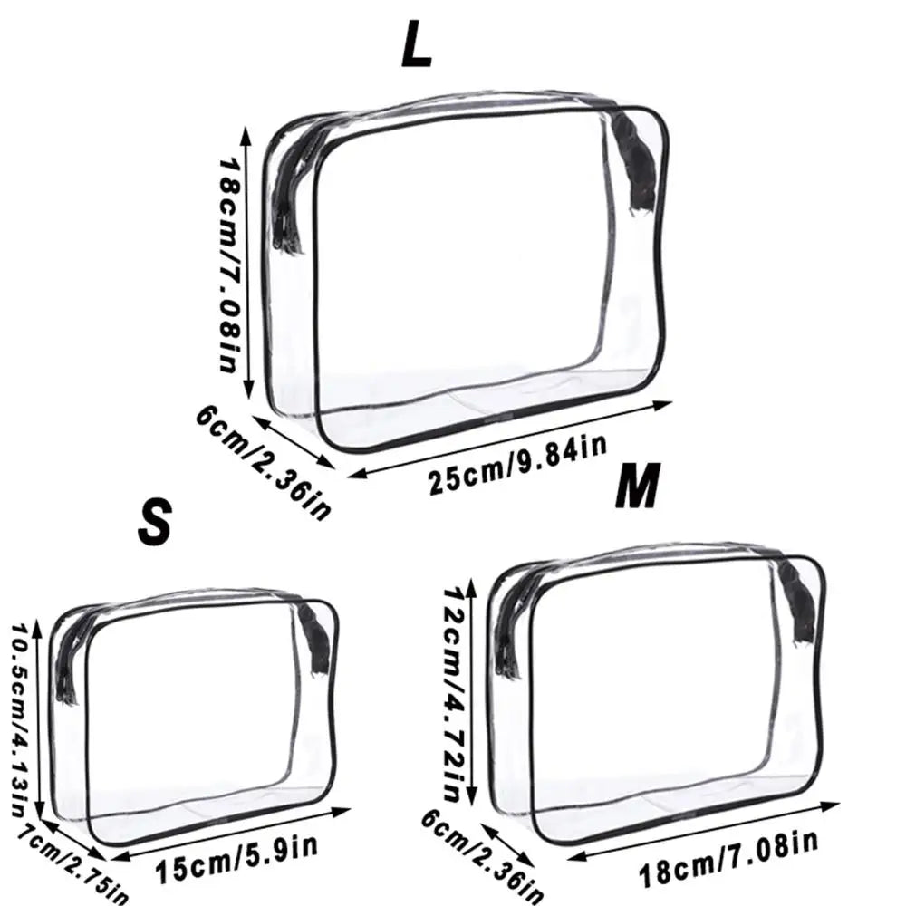 Women's Clear Waterproof Makeup Bag – Zippered PVC Travel Toiletry Case (3 Sizes)