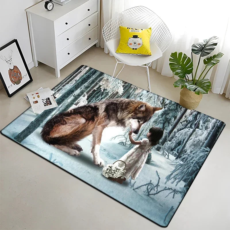 Wolf & Moon Area Rug – Scenic Wolf Moon Pattern Non-Slip Carpet for Living Room & Bedroom, Soft Large Area Rug (23×35–70×102 in | 60×90–180×260 cm)