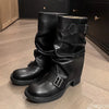 Women’s Retro Brown Western Cowboy Short Boots - Slim Stacked Block Heel, PU Leather, Round Toe