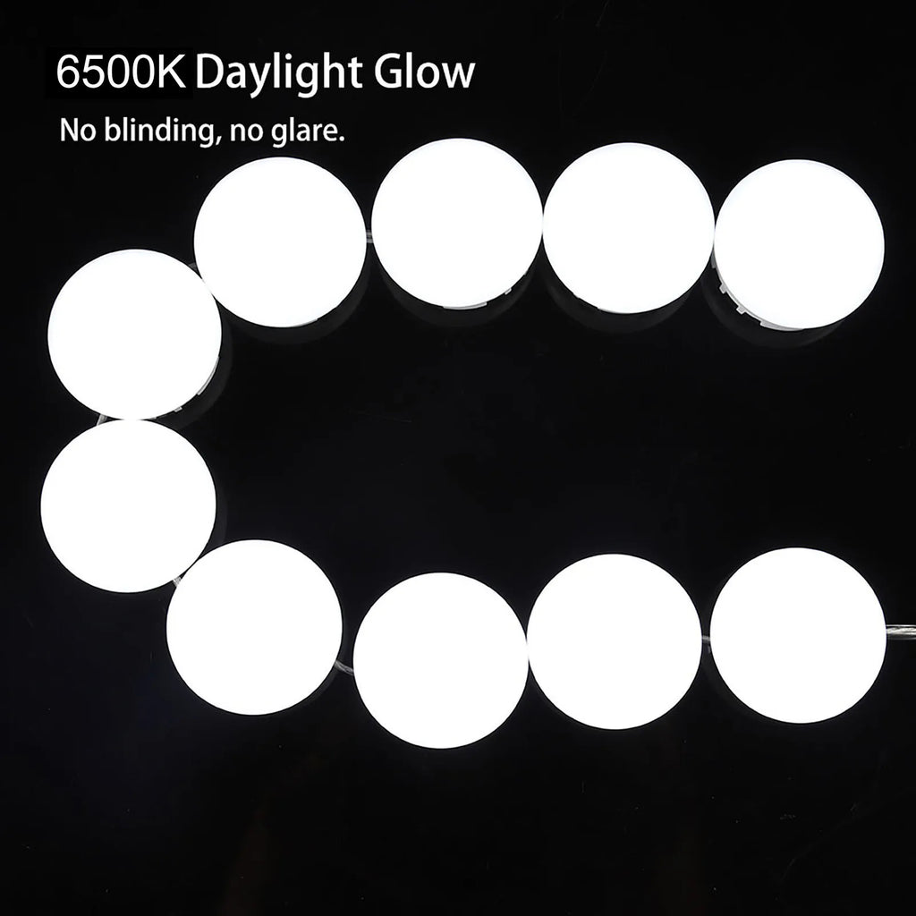 10-Pack LED Vanity Mirror Light Kit – Dimmable USB Hollywood Makeup Bulbs (3200K–6500K) with Touch Dimmer