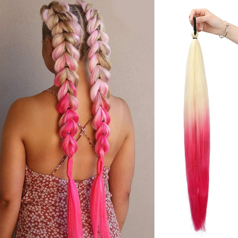 Women's Long Straight Ponytail Wig Extension - High-Temp Fiber, Festive & Braidable (1 Piece)