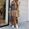 Women's Plaid Polo Shirt Dress — Ankle-Length Long Sleeve Button Front with Pockets, Loose Casual
