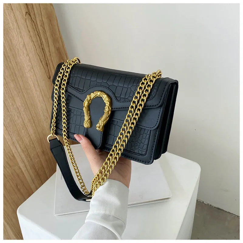 Printed Chain Shoulder Bag for Women - Small Square Crossbody Purse for Travel & Daily Use